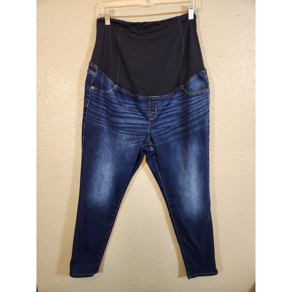 Isabel Maternity Womens 14/32R Dark Blue Skinny Jeans Over Belly Panel Stretch‎